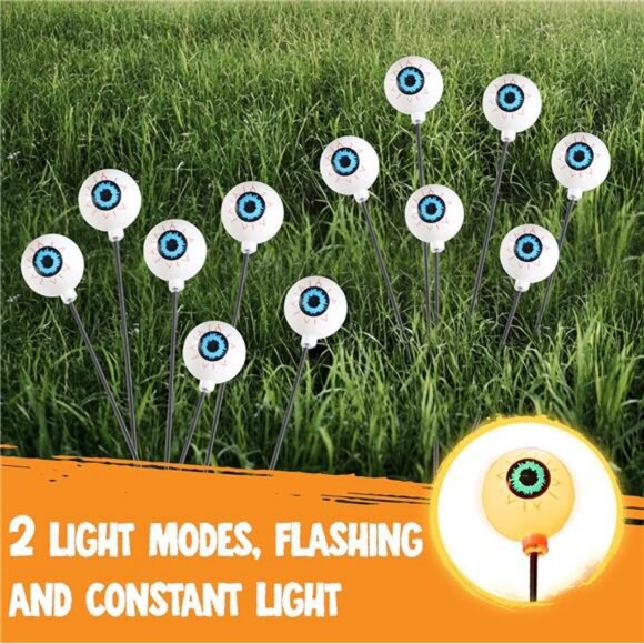 Halloween Decorations Outdoor Solar Scary Eyeball Lights, 2 Pcs 12LEDs - Picture 6 of 8